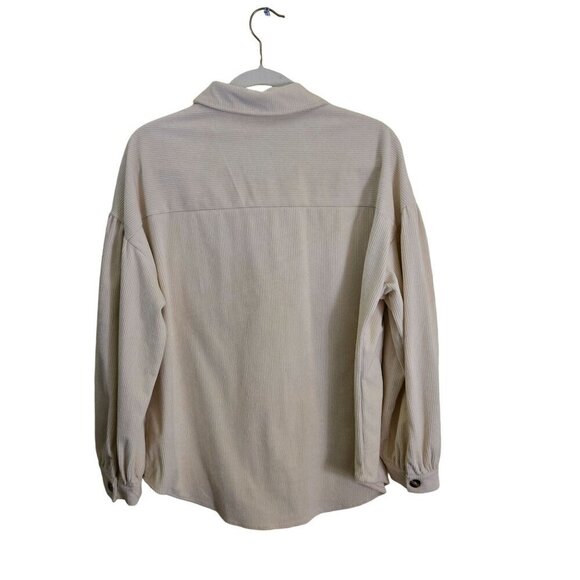 Neutral Beige Corduroy Shacket Dropped Shoulder Balloon Sleeves Size L - Picture 3 of 9